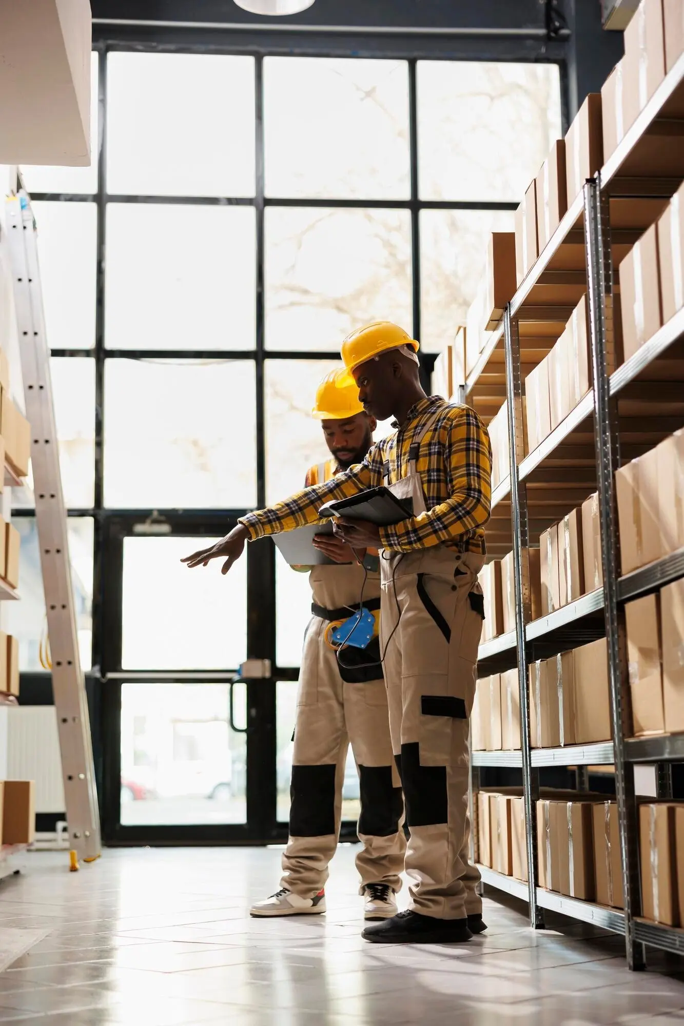 Менеджеры склада проверяют запас посылок, используя контрольный список заказов.